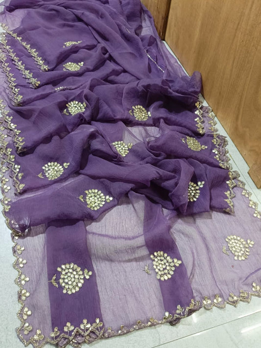 PCD New Pure Chiffon Gotapatti Work Jaipuri Traditional Rajputi Saree