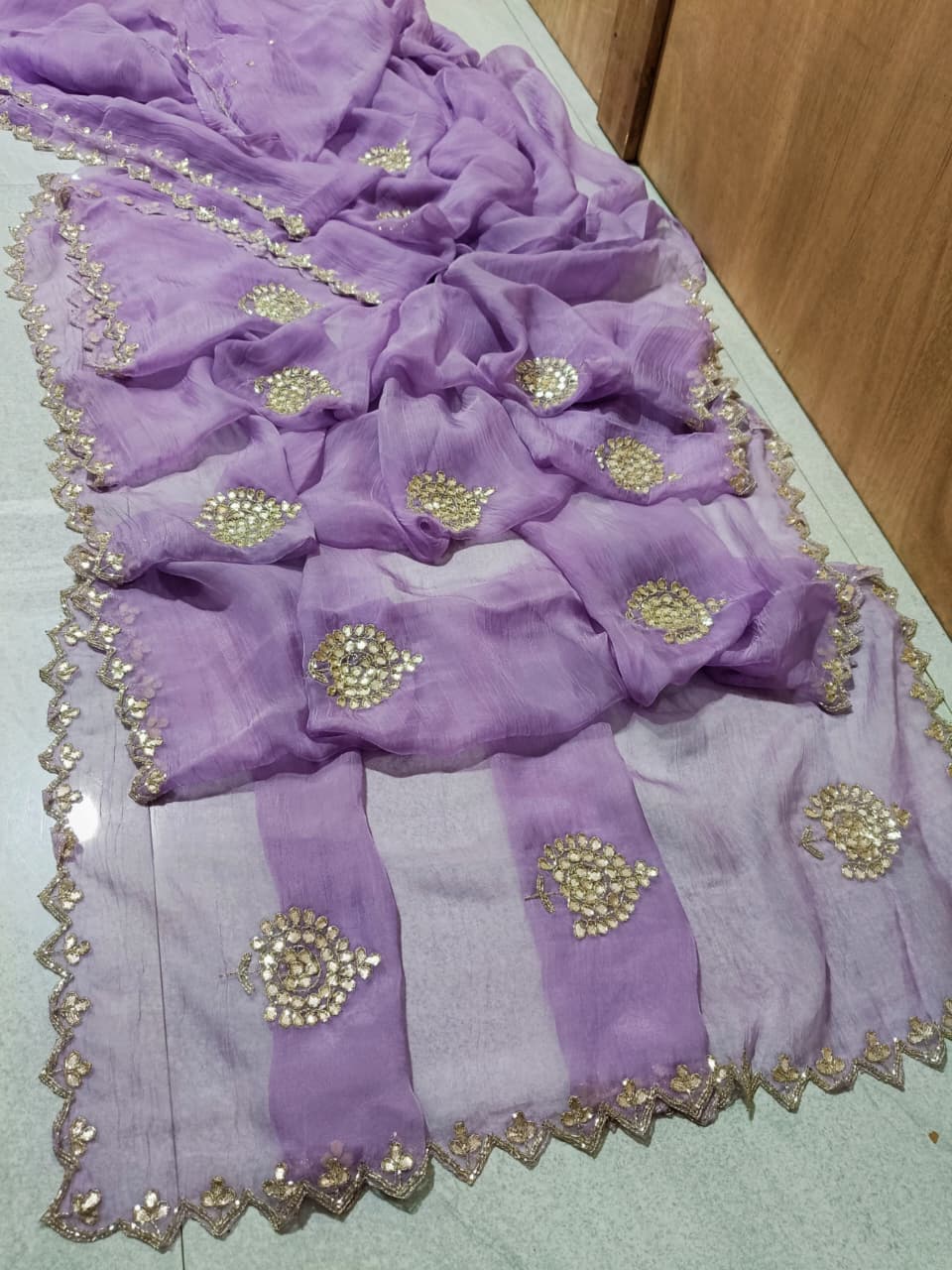 PCD New Pure Chiffon Gotapatti Work Jaipuri Traditional Rajputi Saree