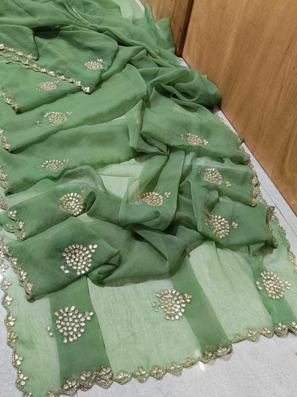 PCD New Pure Chiffon Gotapatti Work Jaipuri Traditional Rajputi Saree