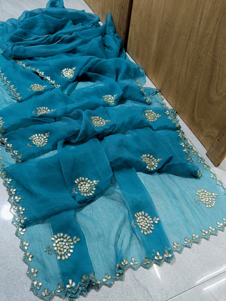 PCD New Pure Chiffon Gotapatti Work Jaipuri Traditional Rajputi Saree