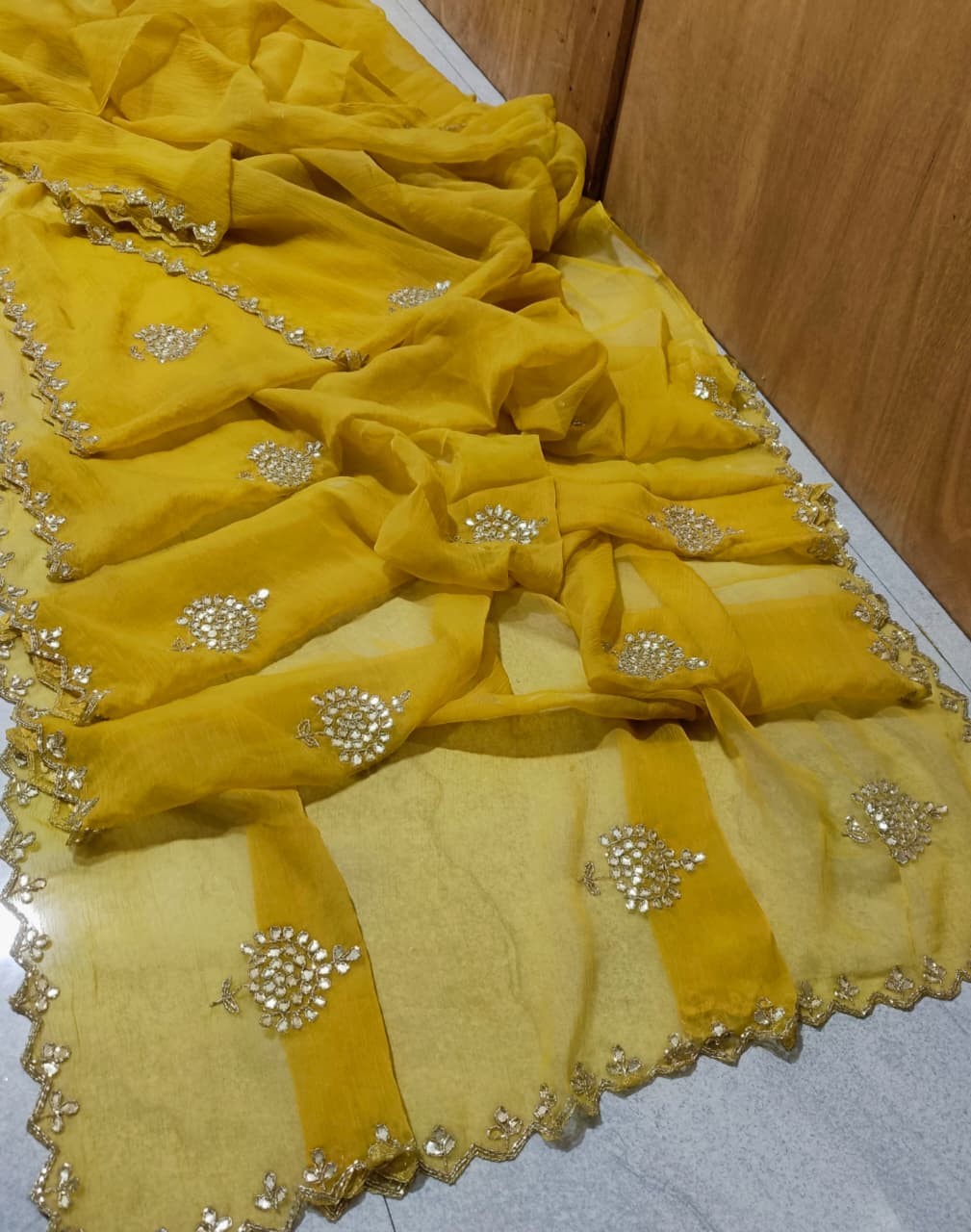 PCD New Pure Chiffon Gotapatti Work Jaipuri Traditional Rajputi Saree