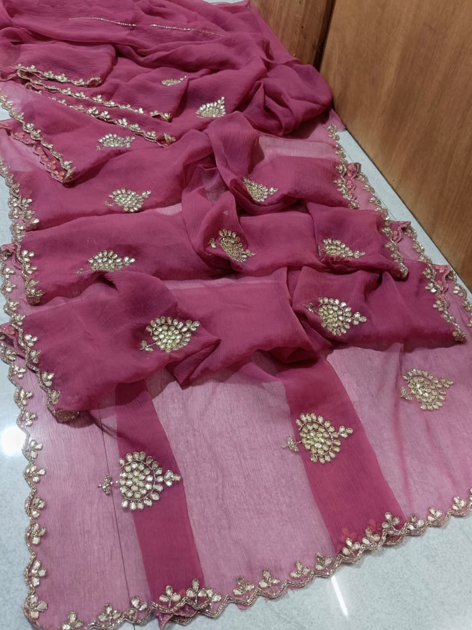 PCD New Pure Chiffon Gotapatti Work Jaipuri Traditional Rajputi Saree