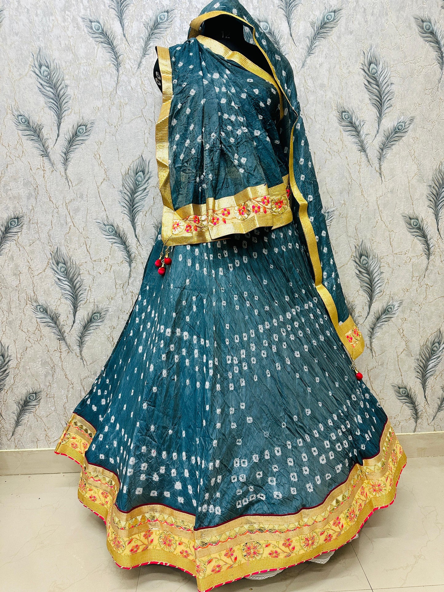 PCD Orignal Hand Bandhej Tapeta Silk Lehenga