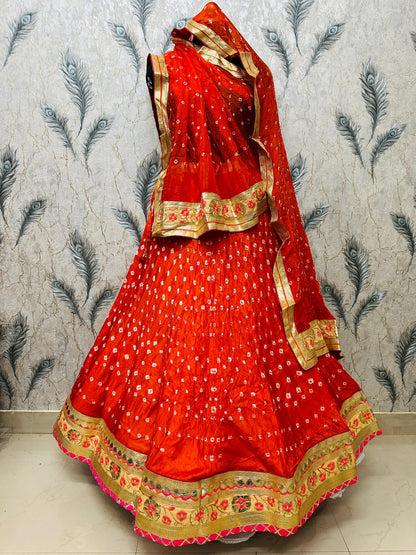PCD Orignal Hand Bandhej Tapeta Silk Lehenga