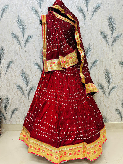 PCD Orignal Hand Bandhej Tapeta Silk Lehenga