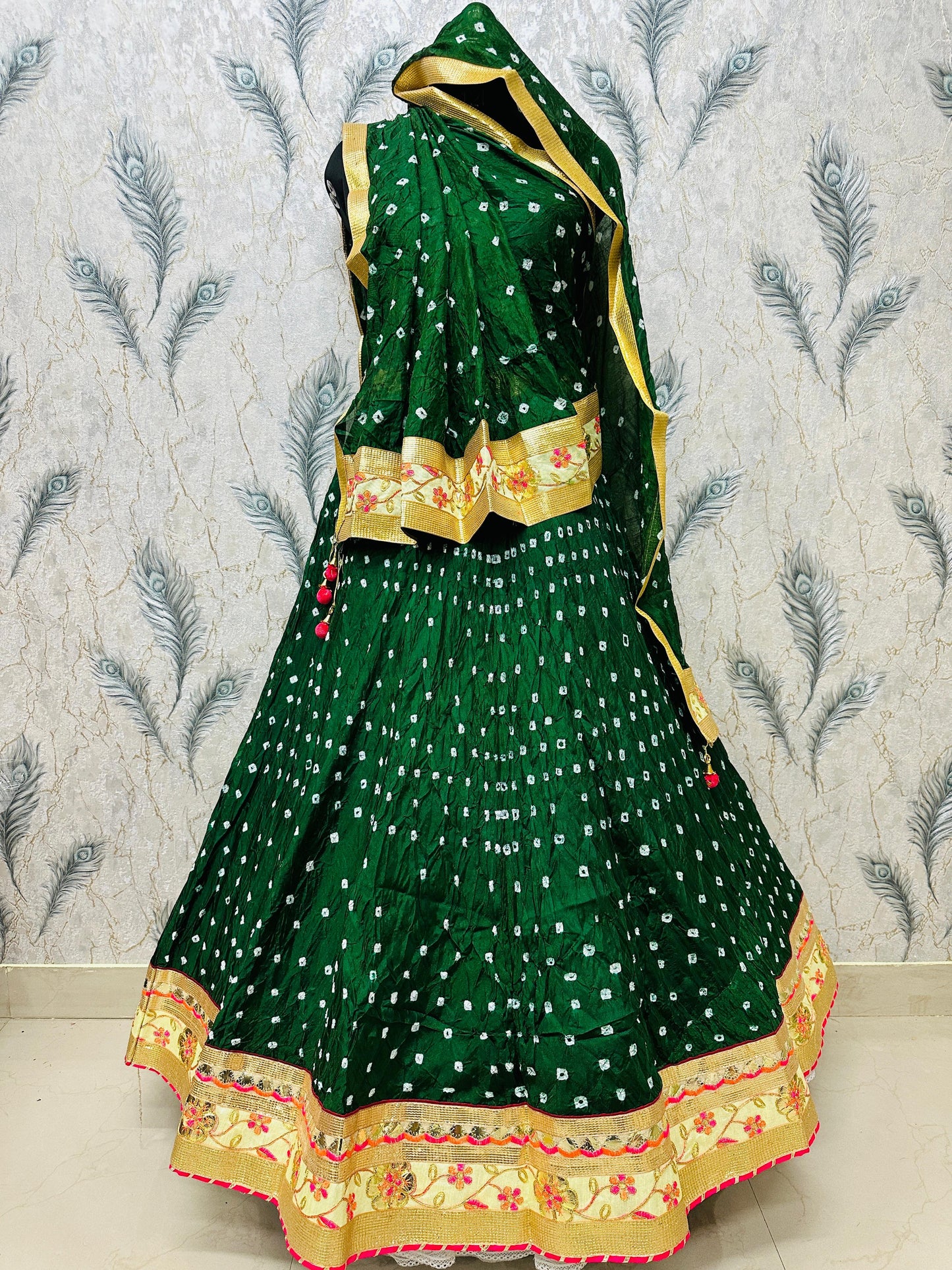 PCD Orignal Hand Bandhej Tapeta Silk Lehenga