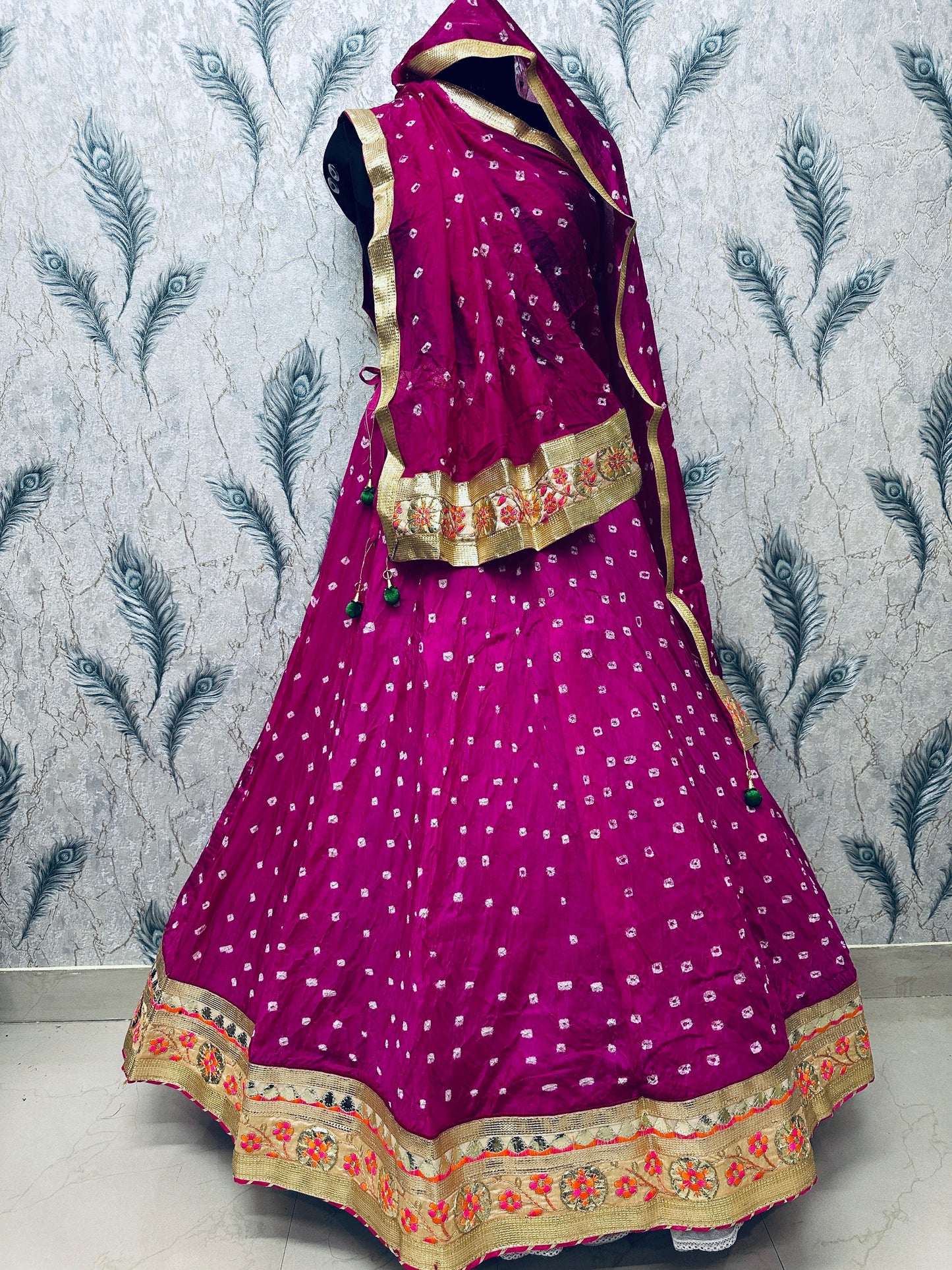 PCD Orignal Hand Bandhej Tapeta Silk Lehenga
