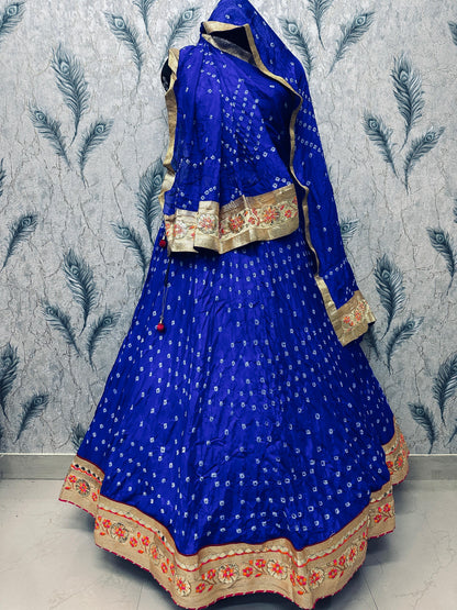 PCD Orignal Hand Bandhej Tapeta Silk Lehenga