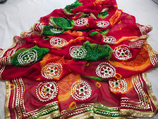 PCD Traditional Bandhani Style Georgette Saree Perfect Festive Collection