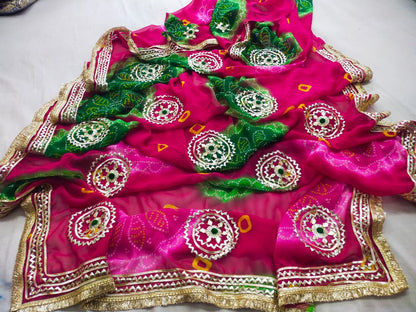 PCD Traditional Bandhani Style Georgette Saree Perfect Festive Collection