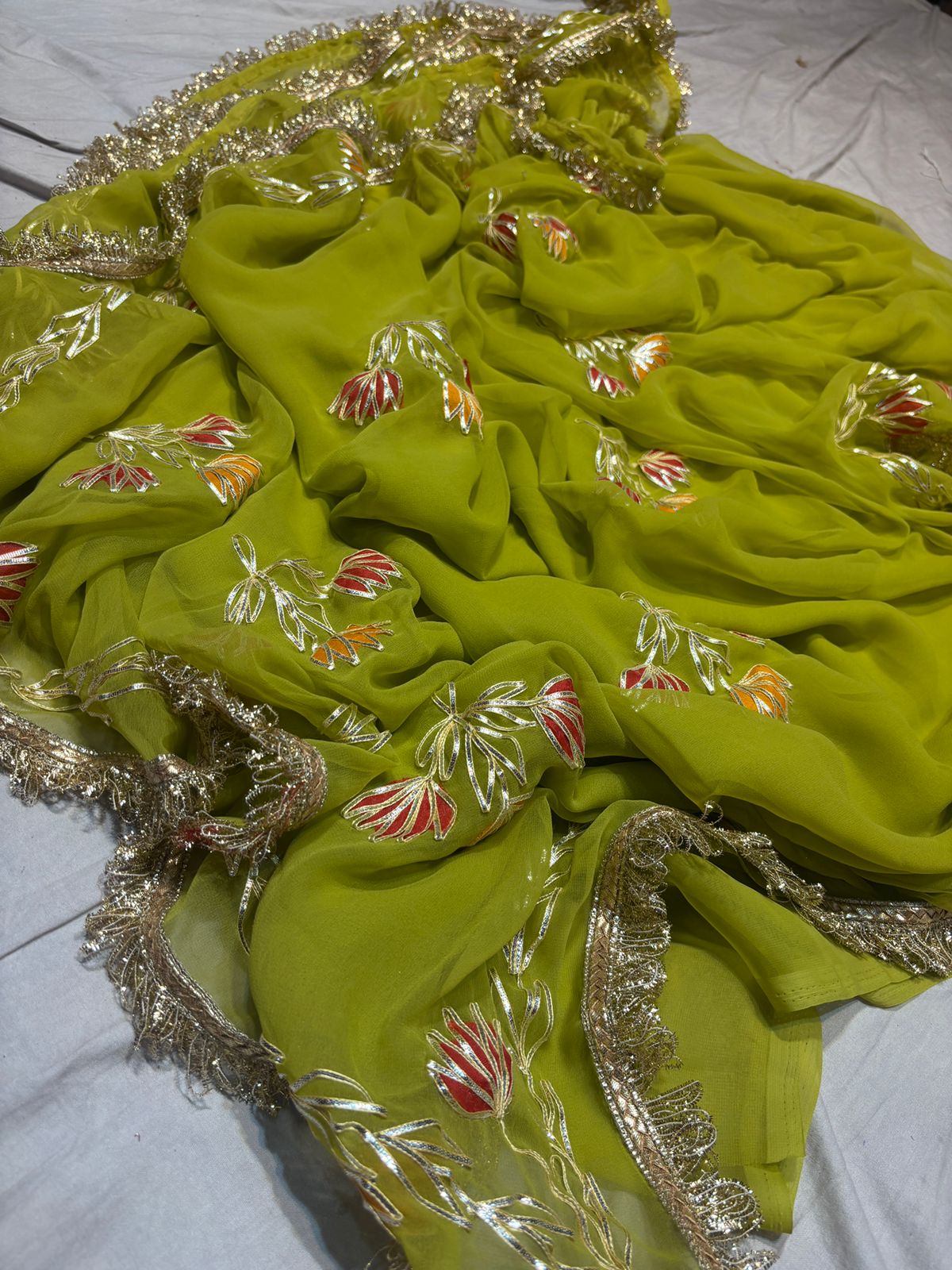 PCD New Premium Georgette Festive Saree with Traditional Gota Patti Work