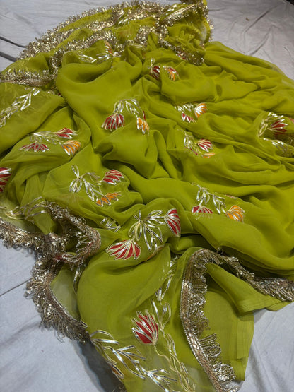 PCD New Premium Georgette Festive Saree with Traditional Gota Patti Work