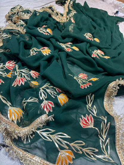 PCD New Premium Georgette Festive Saree with Traditional Gota Patti Work
