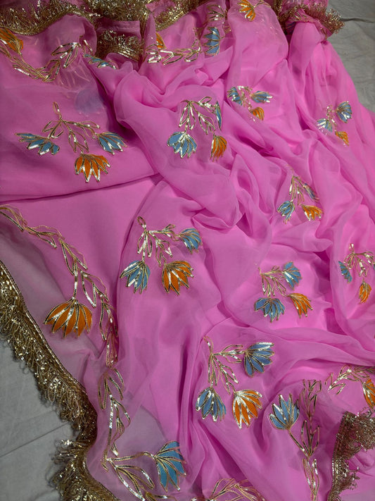 PCD New Premium Georgette Festive Saree with Traditional Gota Patti Work