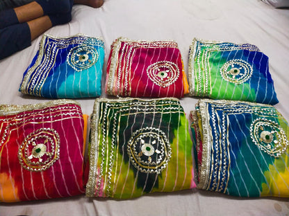 PCD New Launch Georgette Multicolour Jaipuri Gotapatti Leheriya Saree SA.