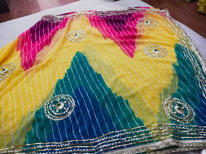 PCD New Launch Georgette Multicolour Jaipuri Gotapatti Leheriya Saree SA.