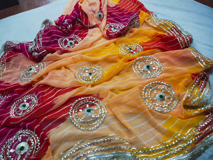 PCD New Launch Georgette Multicolour Jaipuri Gotapatti Leheriya Saree SA.