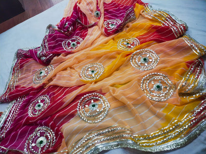 PCD New Launch Georgette Multicolour Jaipuri Gotapatti Leheriya Saree SA.