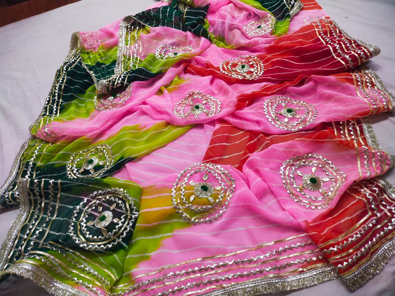 PCD New Launch Georgette Multicolour Jaipuri Gotapatti Leheriya Saree SA.