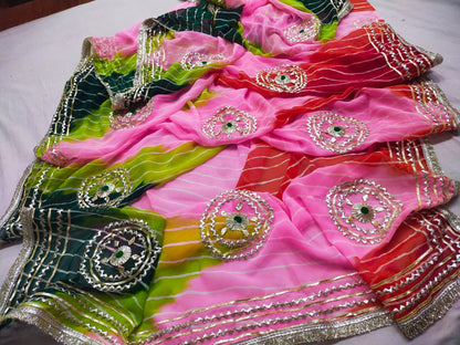 PCD New Launch Georgette Multicolour Jaipuri Gotapatti Leheriya Saree SA.