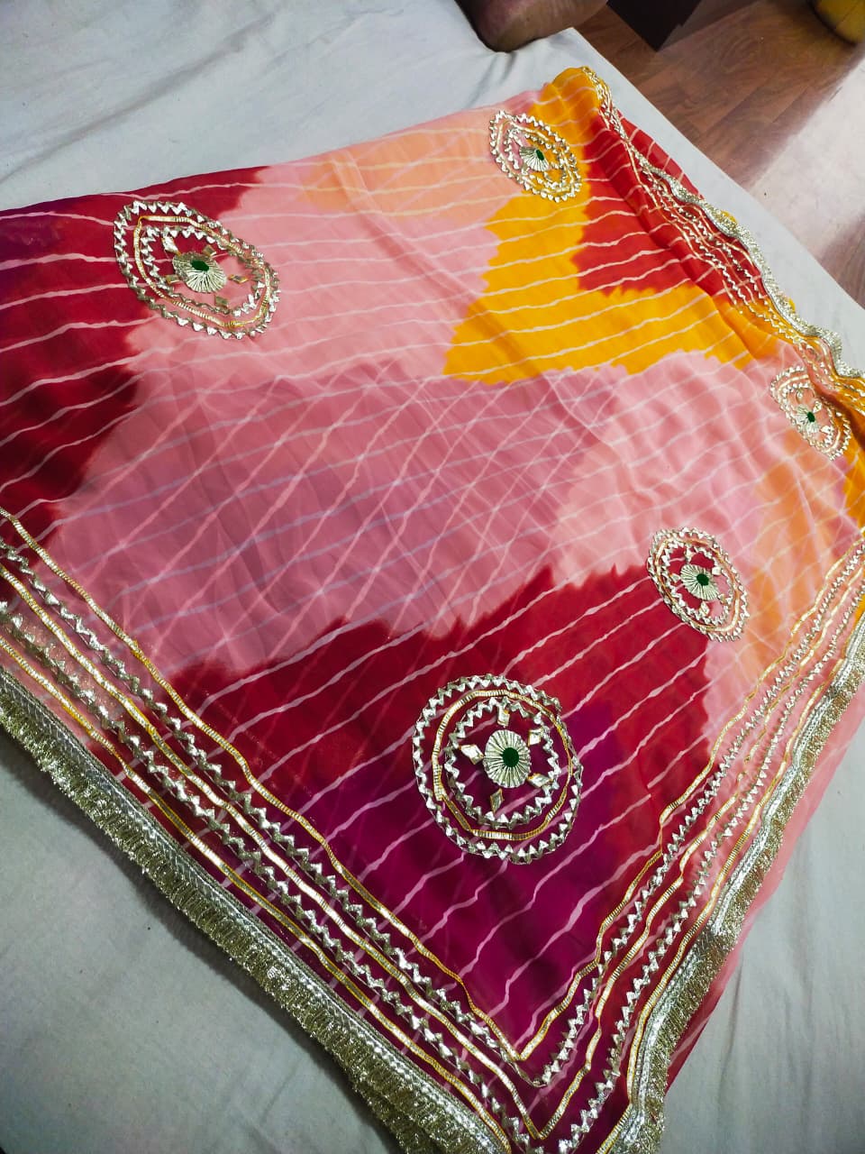 PCD New Launch Georgette Multicolour Jaipuri Gotapatti Leheriya Saree SA.