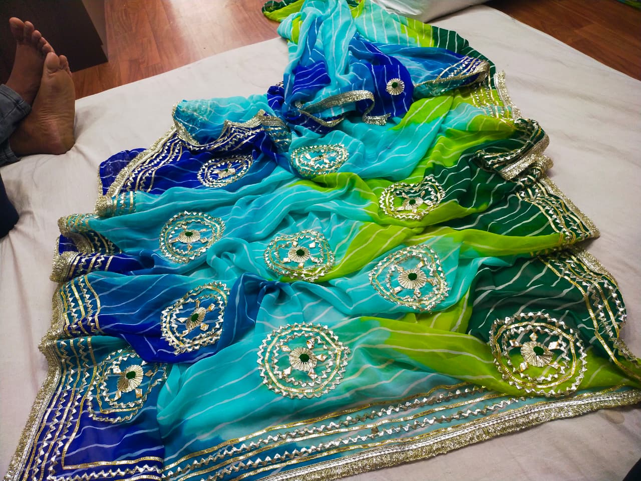 PCD New Launch Georgette Multicolour Jaipuri Gotapatti Leheriya Saree SA.