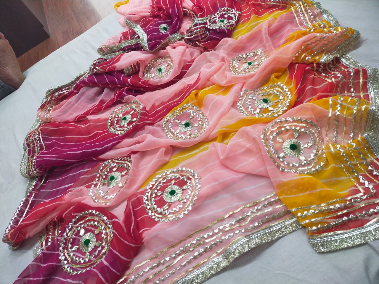 PCD New Launch Georgette Multicolour Jaipuri Gotapatti Leheriya Saree SA.