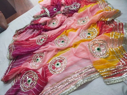 PCD New Launch Georgette Multicolour Jaipuri Gotapatti Leheriya Saree SA.