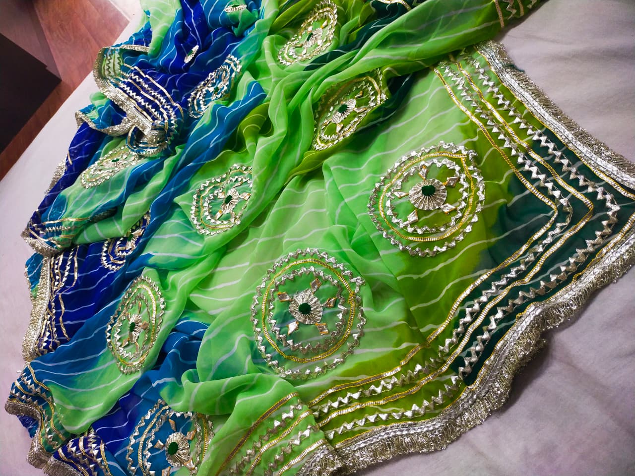 PCD New Launch Georgette Multicolour Jaipuri Gotapatti Leheriya Saree SA.