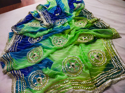 PCD New Launch Georgette Multicolour Jaipuri Gotapatti Leheriya Saree SA.