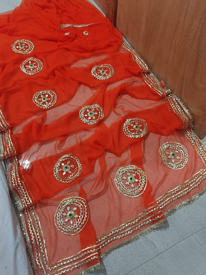PCD New Trending Pure Georgette Festive Saree with Traditional Gota Patti Work sa.