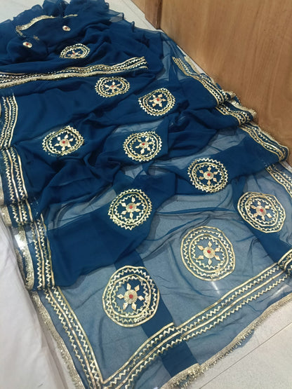 PCD New Trending Pure Georgette Festive Saree with Traditional Gota Patti Work sa.