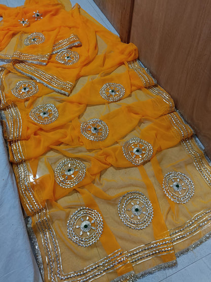 PCD New Trending Pure Georgette Festive Saree with Traditional Gota Patti Work sa.