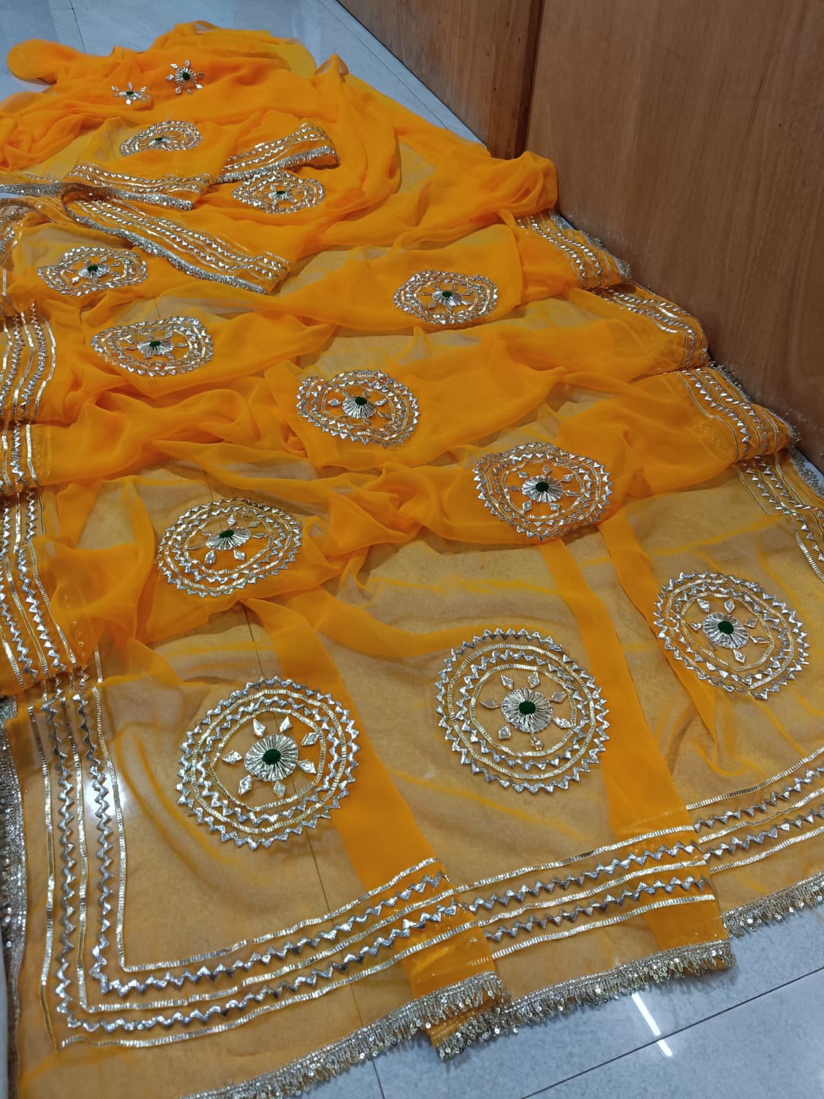 PCD New Trending Pure Georgette Festive Saree with Traditional Gota Patti Work sa.