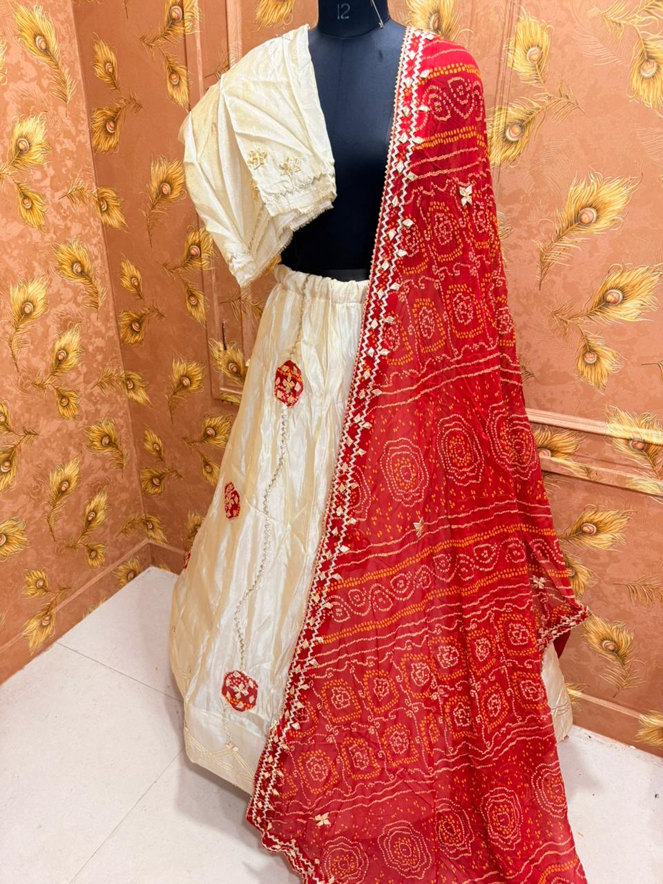 PCD New Upada Silk Bandhani Style With Gotapatti Work Lehenga