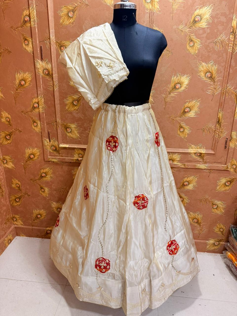 PCD New Upada Silk Bandhani Style With Gotapatti Work Lehenga