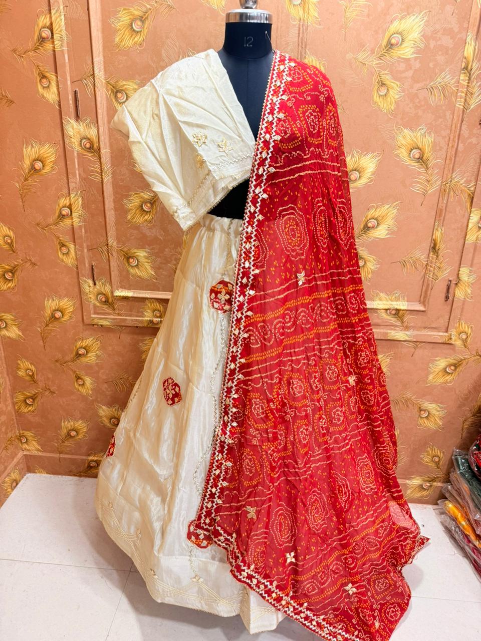 PCD New Upada Silk Bandhani Style With Gotapatti Work Lehenga
