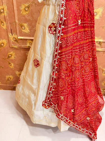 PCD New Upada Silk Bandhani Style With Gotapatti Work Lehenga