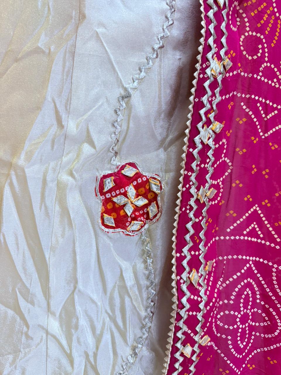 PCD New Upada Silk Bandhani Style With Gotapatti Work Lehenga