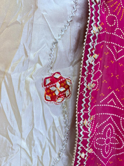 PCD New Upada Silk Bandhani Style With Gotapatti Work Lehenga