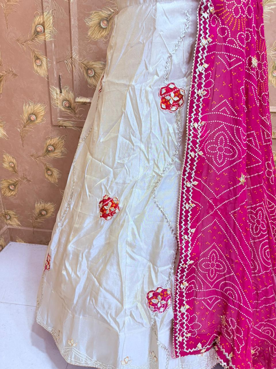 PCD New Upada Silk Bandhani Style With Gotapatti Work Lehenga