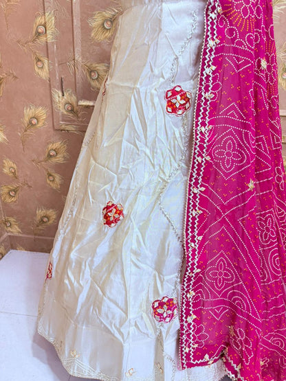 PCD New Upada Silk Bandhani Style With Gotapatti Work Lehenga