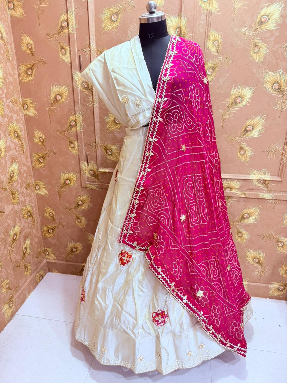 PCD New Upada Silk Bandhani Style With Gotapatti Work Lehenga