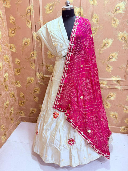 PCD New Upada Silk Bandhani Style With Gotapatti Work Lehenga