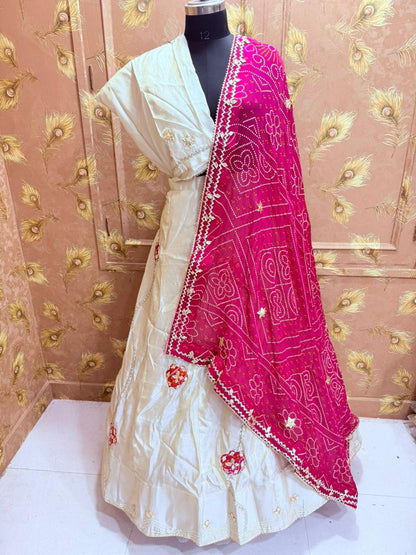 PCD New Upada Silk Bandhani Style With Gotapatti Work Lehenga