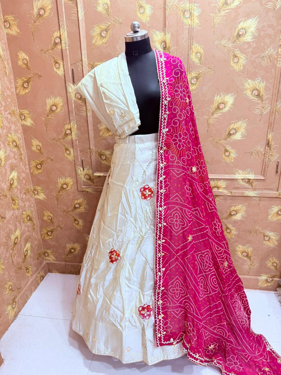 PCD New Upada Silk Bandhani Style With Gotapatti Work Lehenga