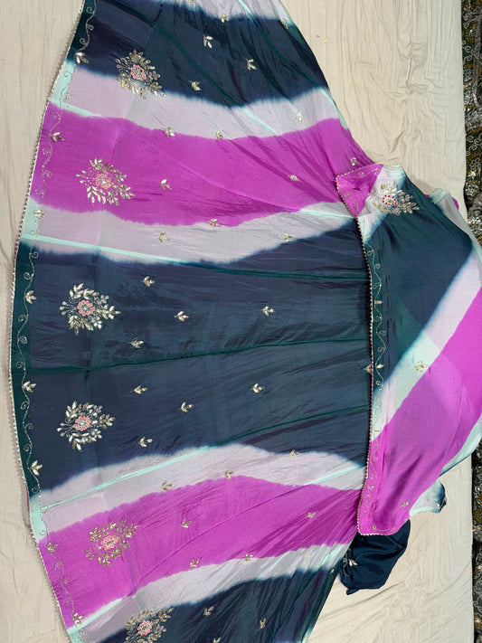 PCD New Leheriya Design Chinon Silk with katdana Gotapatti Handwork Lehenga