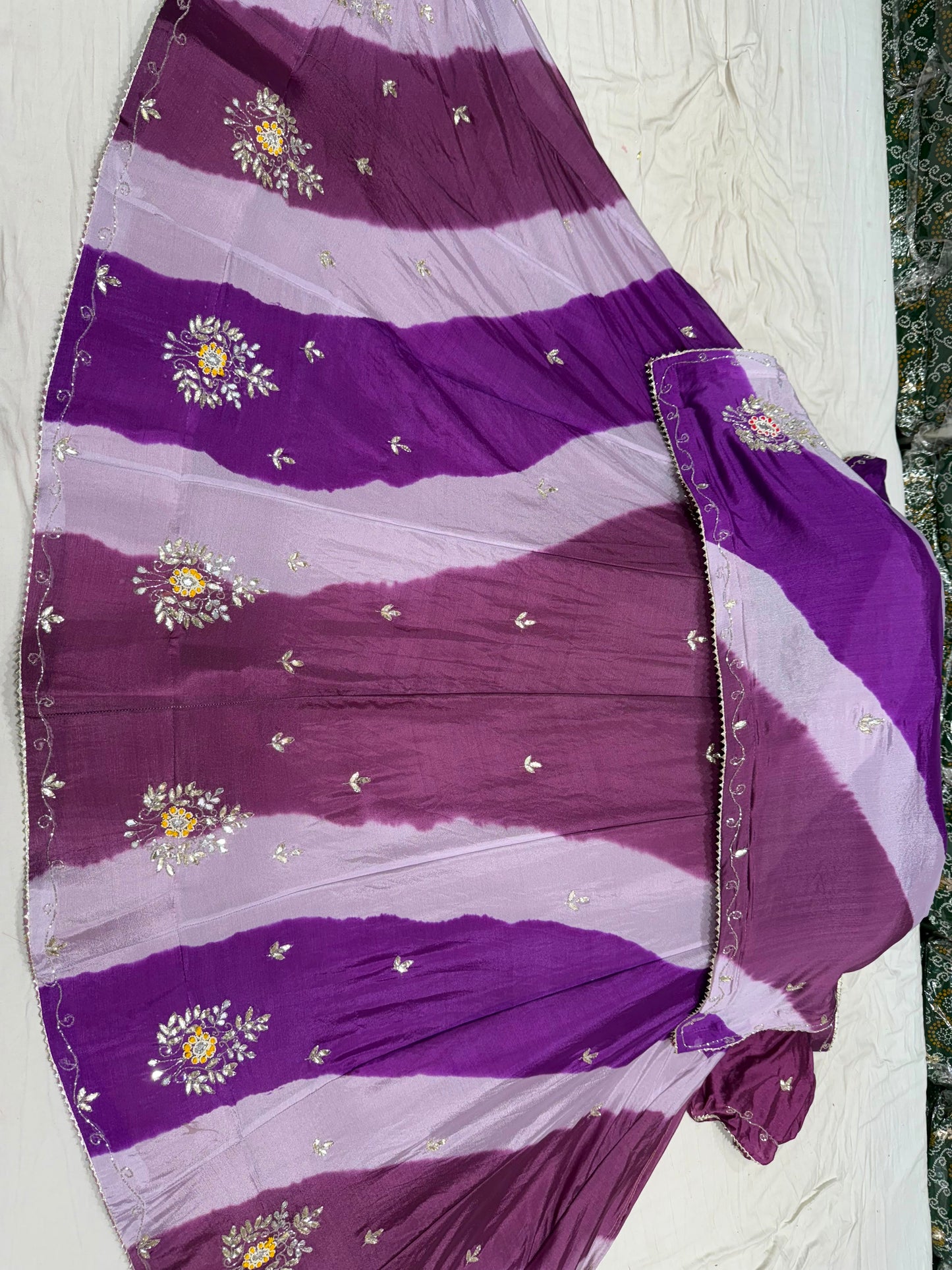 PCD New Leheriya Design Chinon Silk with katdana Gotapatti Handwork Lehenga