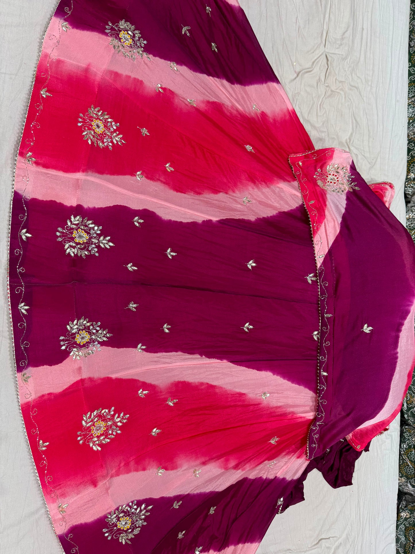PCD New Leheriya Design Chinon Silk with katdana Gotapatti Handwork Lehenga
