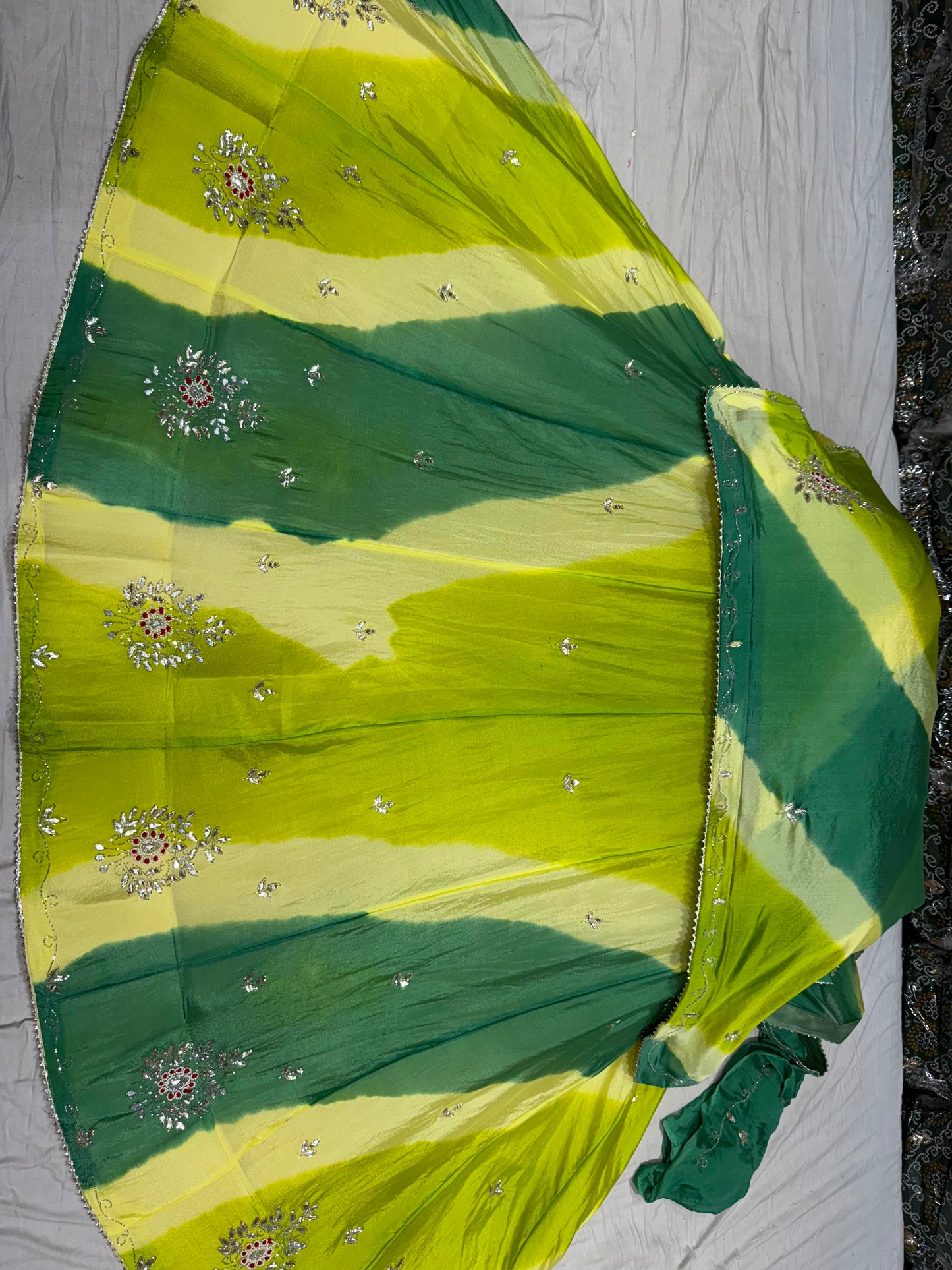 PCD New Leheriya Design Chinon Silk with katdana Gotapatti Handwork Lehenga